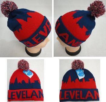 Knitted Hat with PomPom [ CLEVELAND -NR] City Skyline
